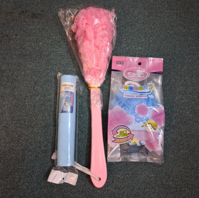Long Handle Body Bath Brush/Back Scrubber, Bath Scrubber, Toothbrush & Toothpaste Holder