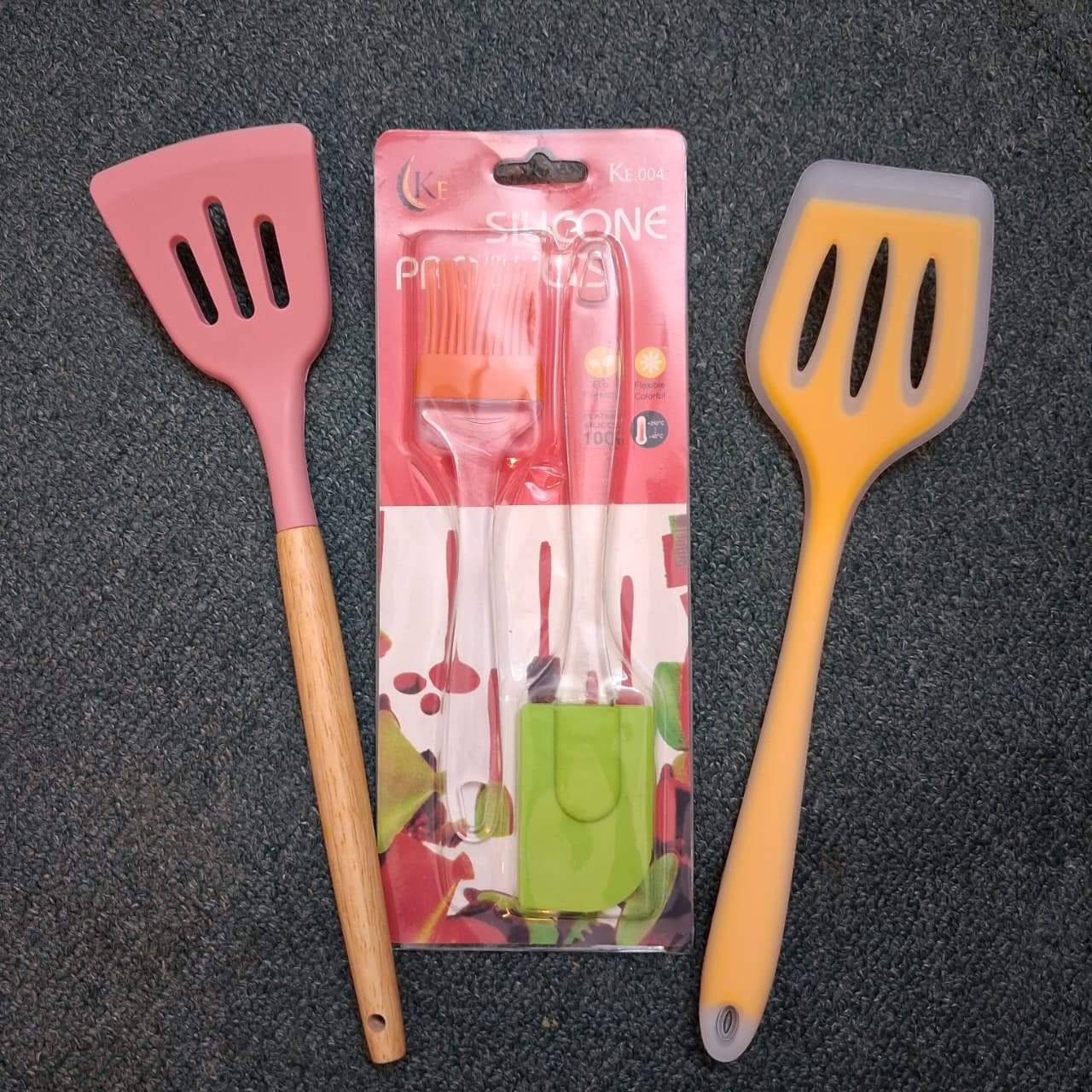 Woodenn Handel Silicon SOLTED SPATULA Spoon, 12 inch Silicon SPATULA Spoon, Silicone Oil Brush (2 PCS Set)